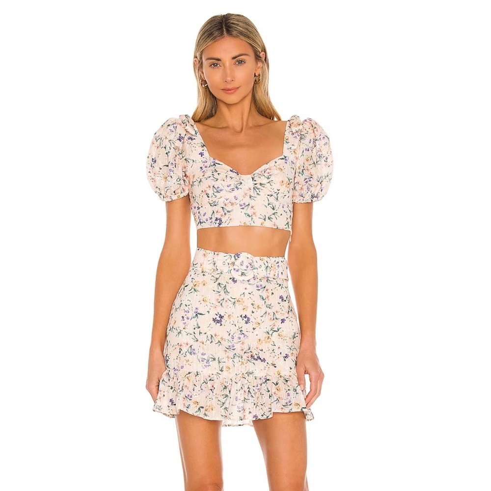 Lovers + Friends Jill Mini Skirt in Peach Ditsy Floral from Revolve